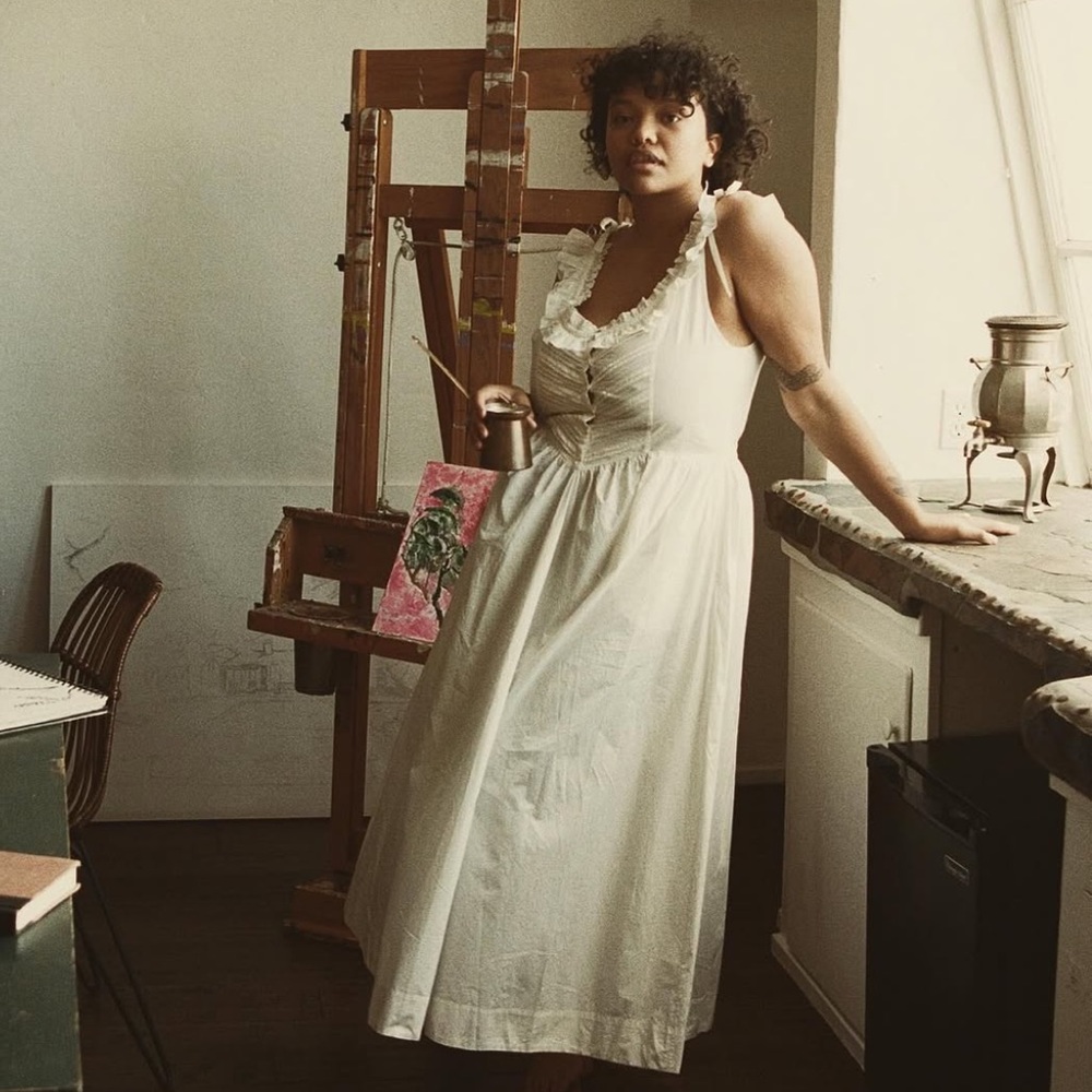 DÔEN White Ruffled Collar Maxi Dress